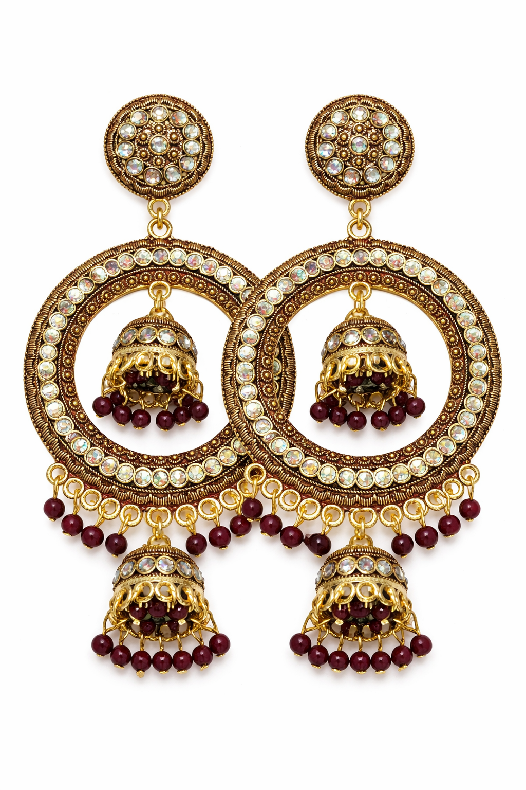 Antique Chandbali Jhumka Earrings with Beads