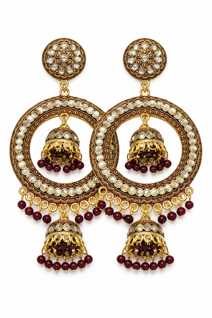 Antique Chandbali Jhumka Earrings with Beads