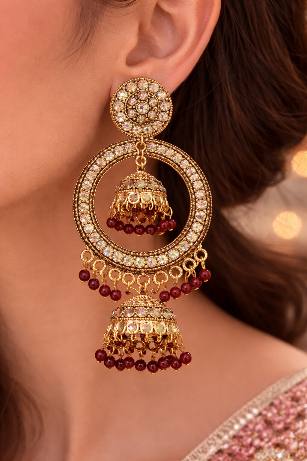 Antique Chandbali Jhumka Earrings with Beads