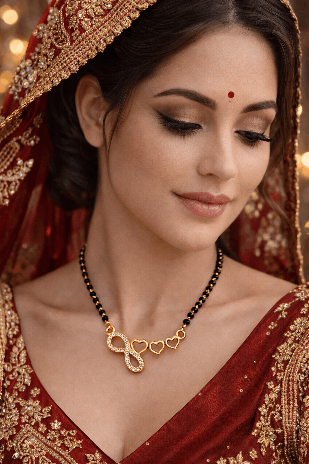 Gold-Plated Infinity Heart Design AD Mangalsutra Necklace