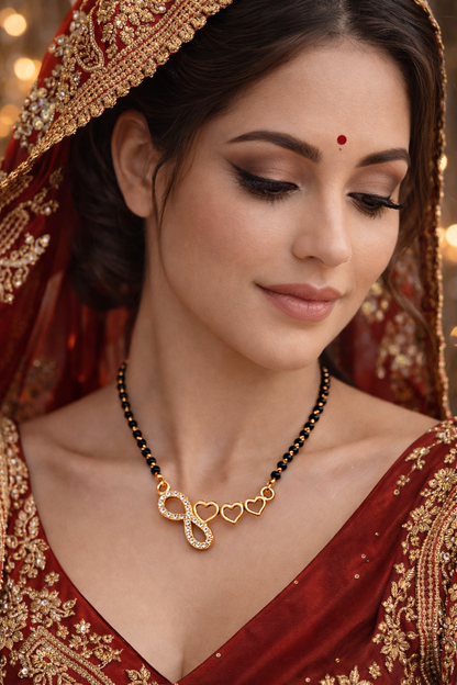 Gold-Plated Infinity Heart Design AD Mangalsutra Necklace