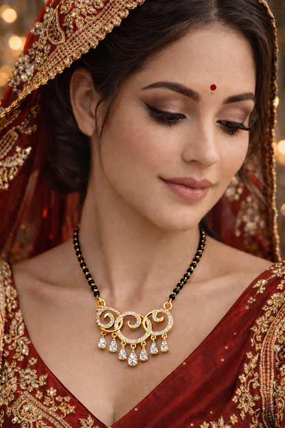Gold-Plated AD Mangalsutra Pendant with Teardrop Dangling Stones