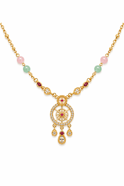 Gold-Plated Dreamcatcher Pendant Multicolor Bead AD Necklace Chain