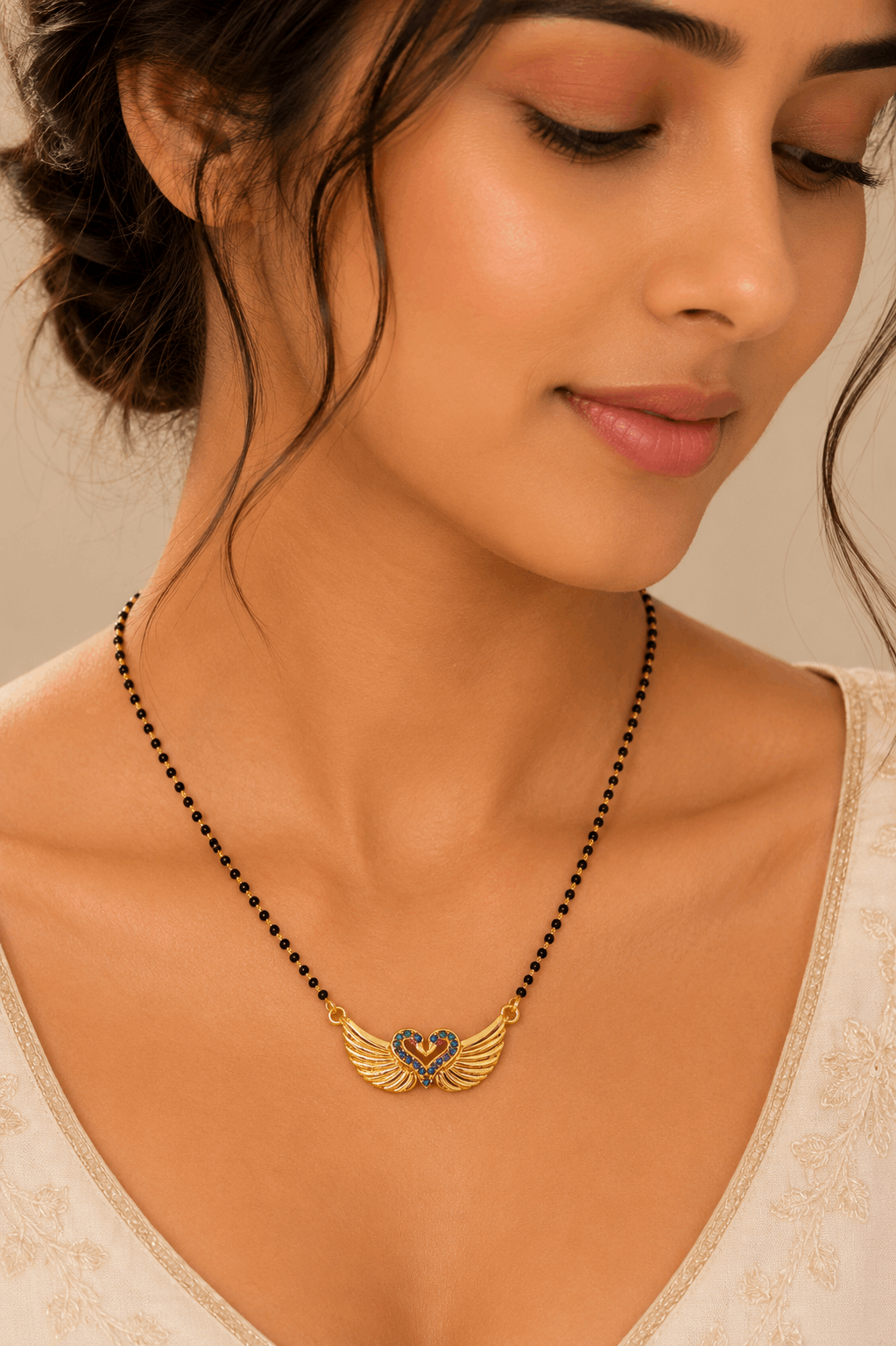 Gold-Plated Swan Heart AD Mangalsutra Necklace