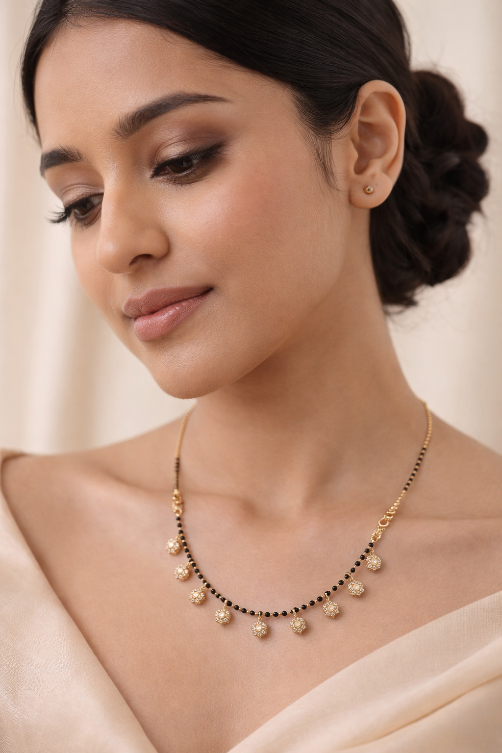 Gold-Plated Floral Drop AD Mangalsutra Necklace