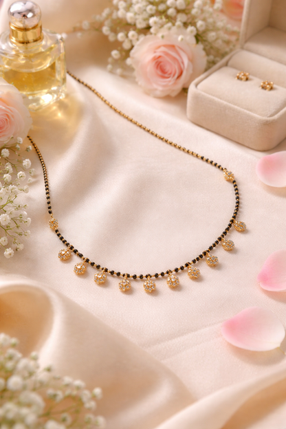 Gold-Plated Floral Drop AD Mangalsutra Necklace