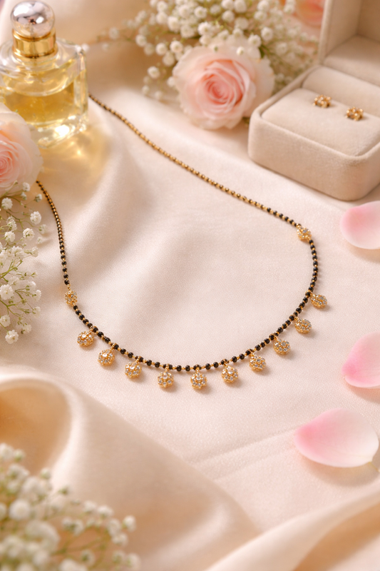 Gold-Plated Floral Drop AD Mangalsutra Necklace