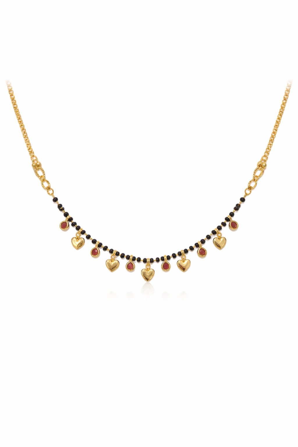 Gold-Plated Heart Charm Red Stone Drop Mangalsutra Necklace