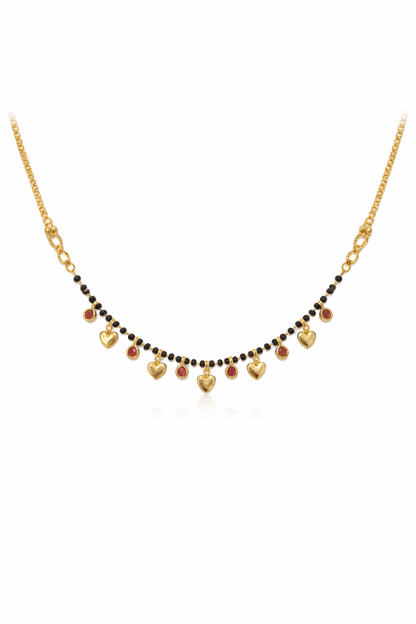 Gold-Plated Heart Charm Red Stone Drop Mangalsutra Necklace