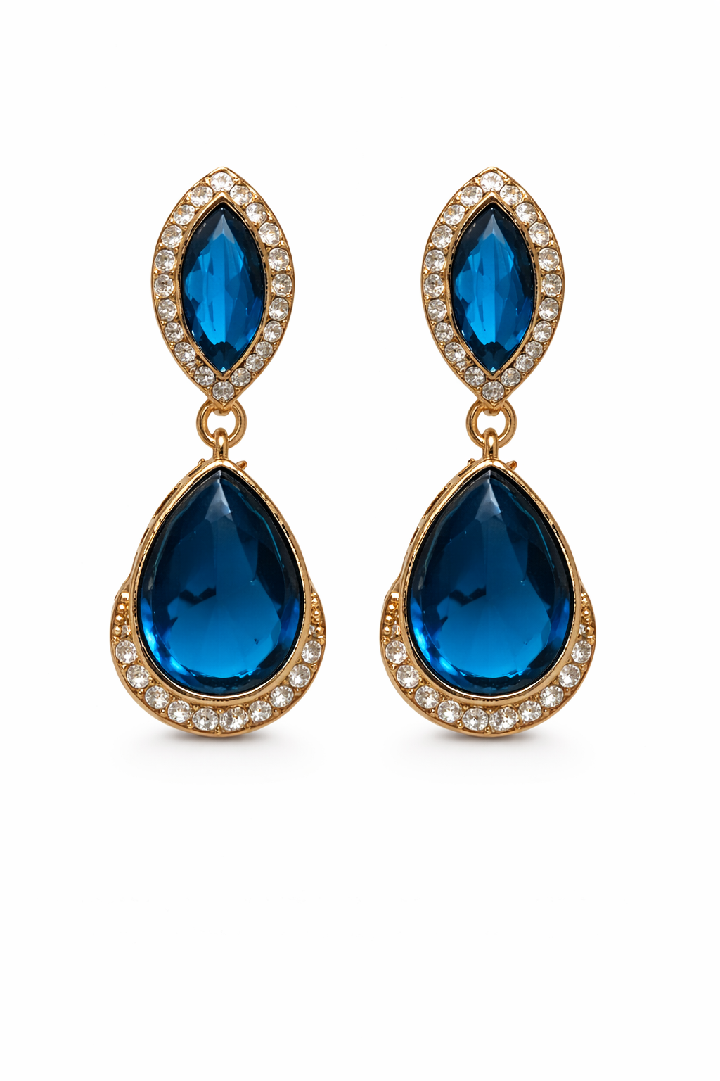 Gold-Plated Royal Blue Stone Necklace Set with Earrings, Maang Tikka & Ring