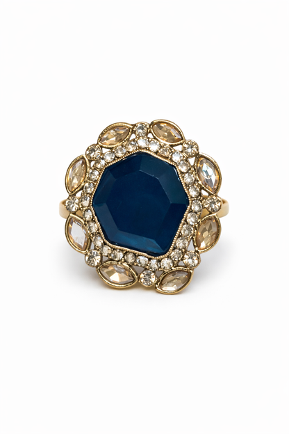 Gold-Plated Royal Blue Stone Necklace Set with Earrings, Maang Tikka & Ring