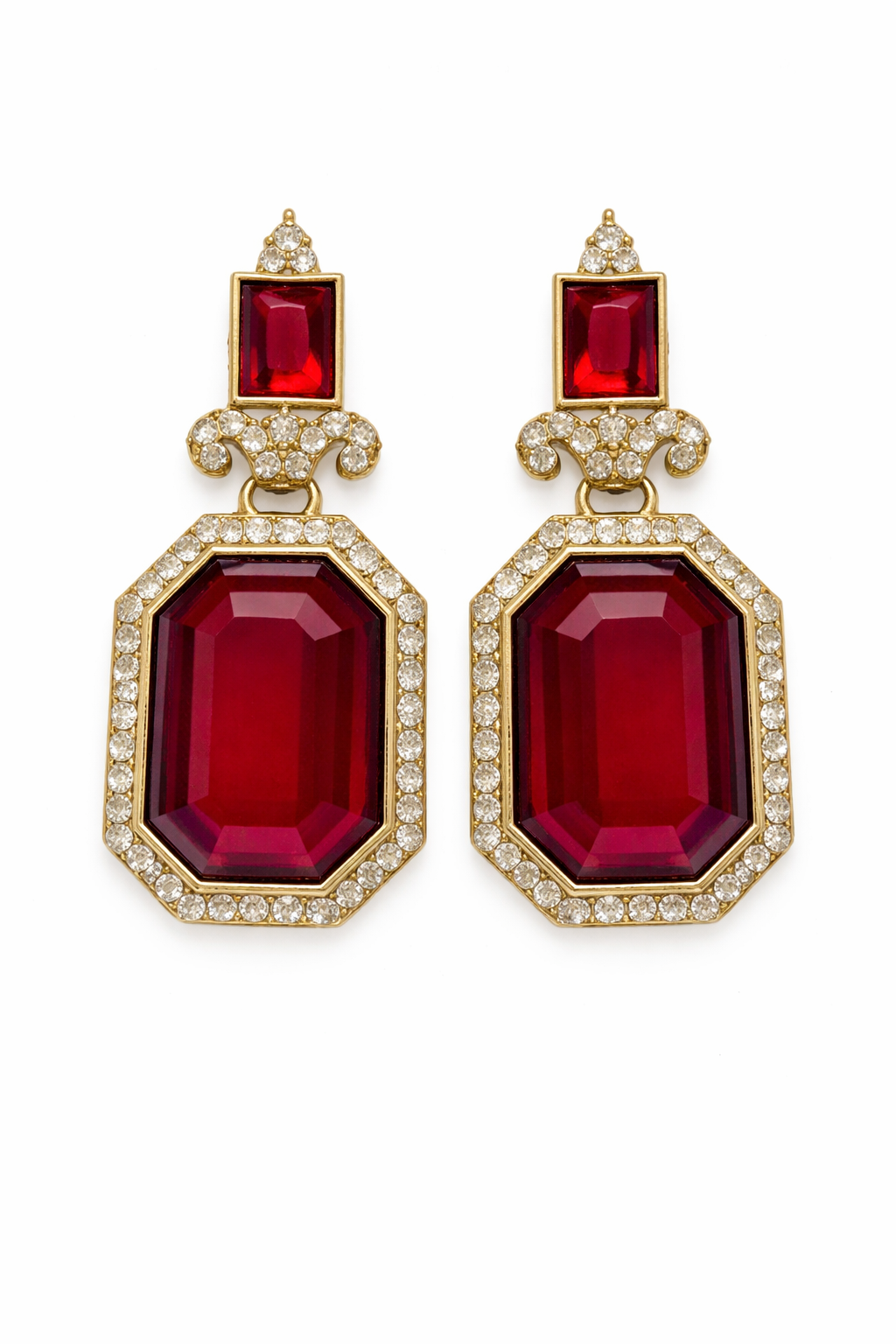 Gold-Plated Deep Ruby Red Stone Necklace Set with Earrings, Maang Tikka & Ring