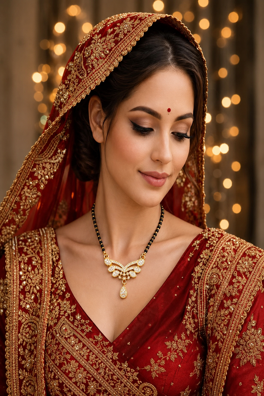 Gold-Plated AD Mangalsutra Necklace with Elegant Drop Pendant