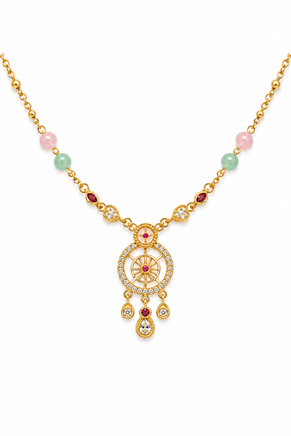 Gold-Plated Dreamcatcher Pendant Multicolor Bead AD Necklace Chain