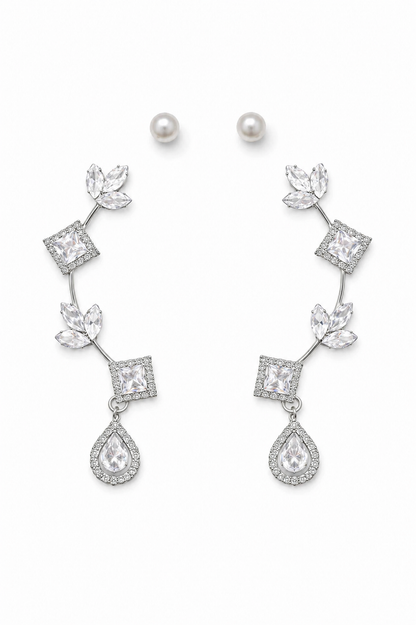 Silver Crystal Ear Cuff Earrings for Women