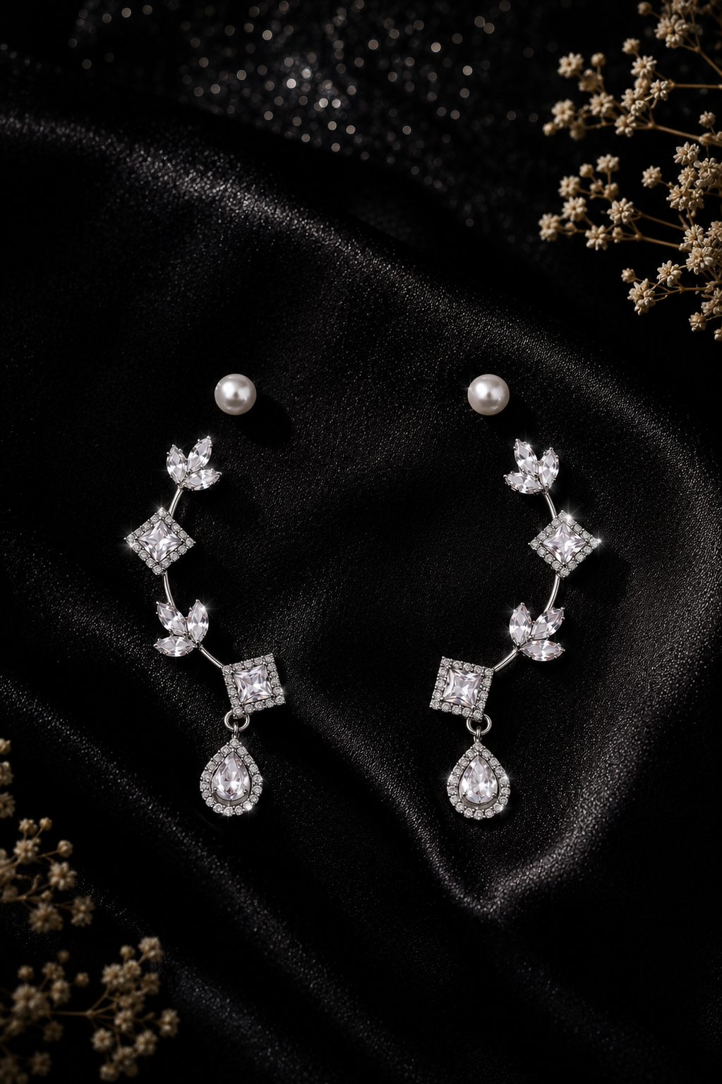 Silver Crystal Ear Cuff Earrings for Women