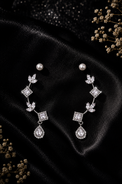 Silver Crystal Ear Cuff Earrings for Women