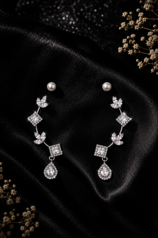 Silver Crystal Ear Cuff Earrings for Women