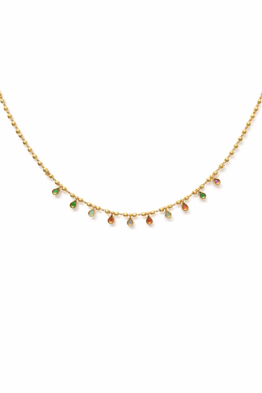 Gold-Plated Multicolor Teardrop Charm Minimal Chain Necklace