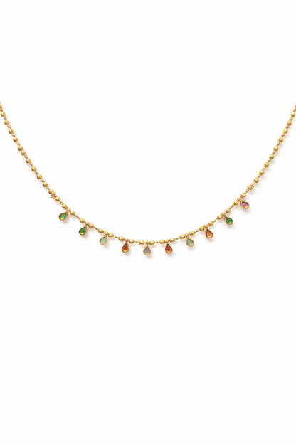Gold-Plated Multicolor Teardrop Charm Minimal Chain Necklace