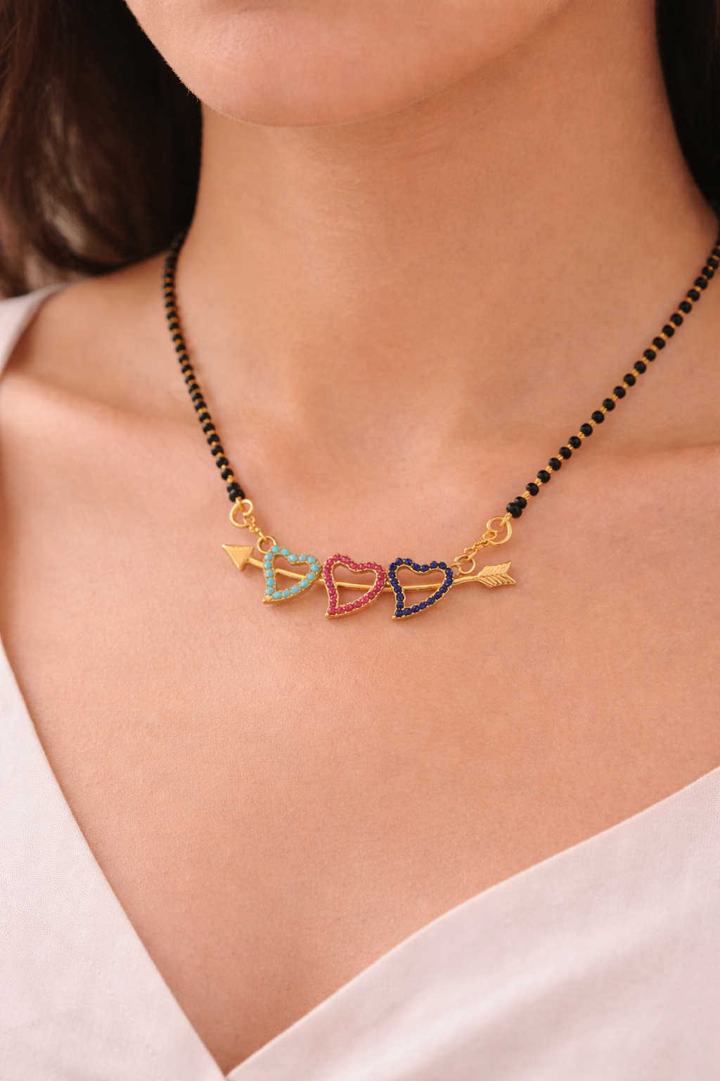 Colorful Heart Arrow Design AD Mangalsutra Necklace