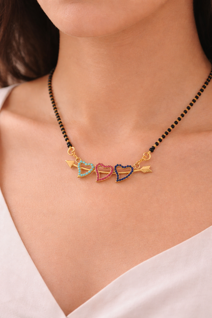 Colorful Heart Arrow Design AD Mangalsutra Necklace