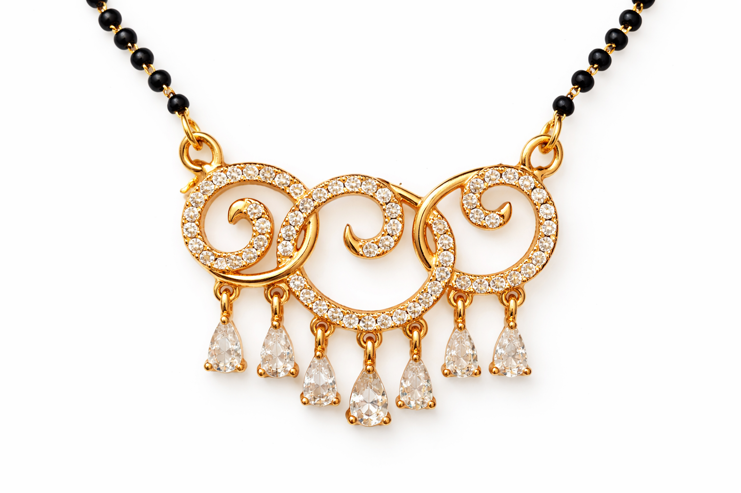 Gold-Plated AD Mangalsutra Pendant with Teardrop Dangling Stones
