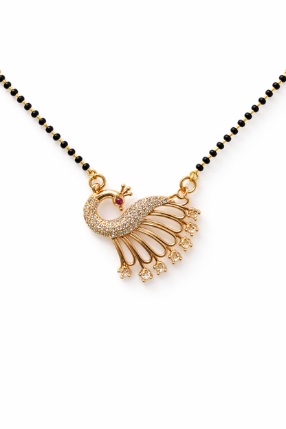 Gold-Plated Peacock Design AD Mangalsutra Necklace
