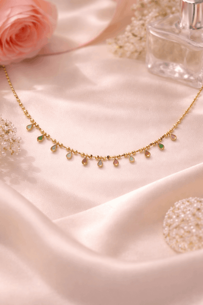 Gold-Plated Multicolor Teardrop Charm Minimal Chain Necklace