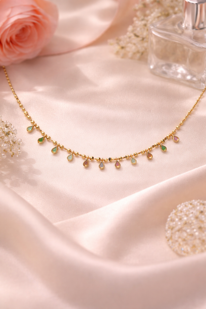 Gold-Plated Multicolor Teardrop Charm Minimal Chain Necklace