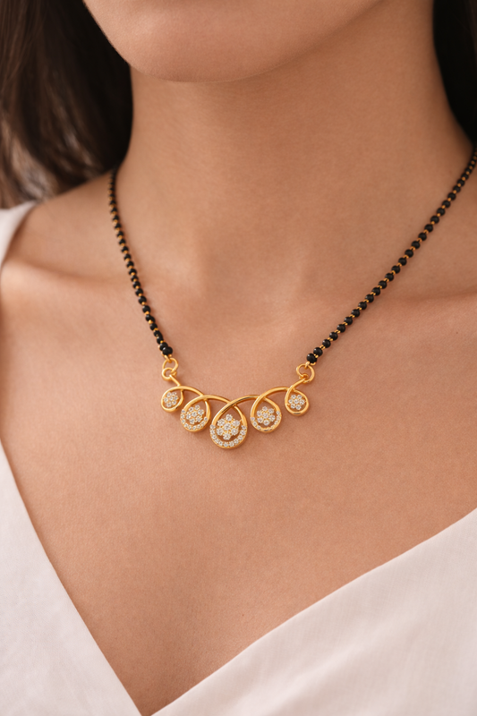 Gold-Plated Floral AD Mangalsutra Necklace