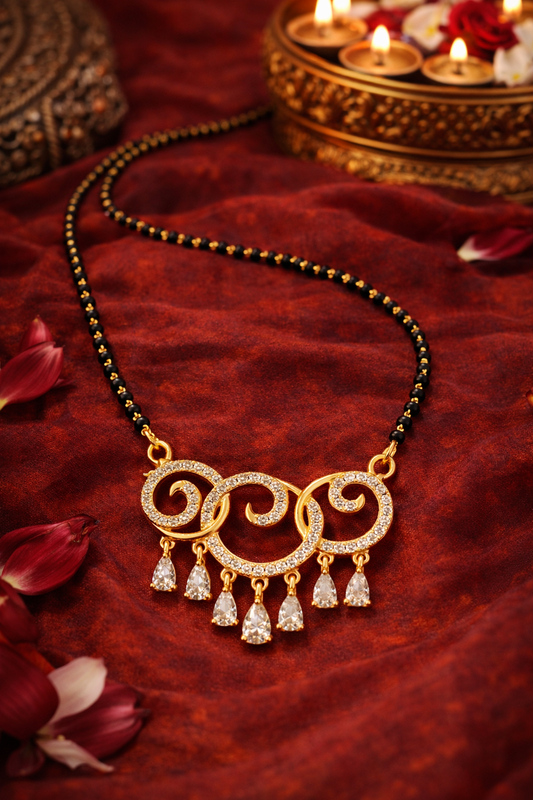 Gold-Plated AD Mangalsutra Pendant with Teardrop Dangling Stones