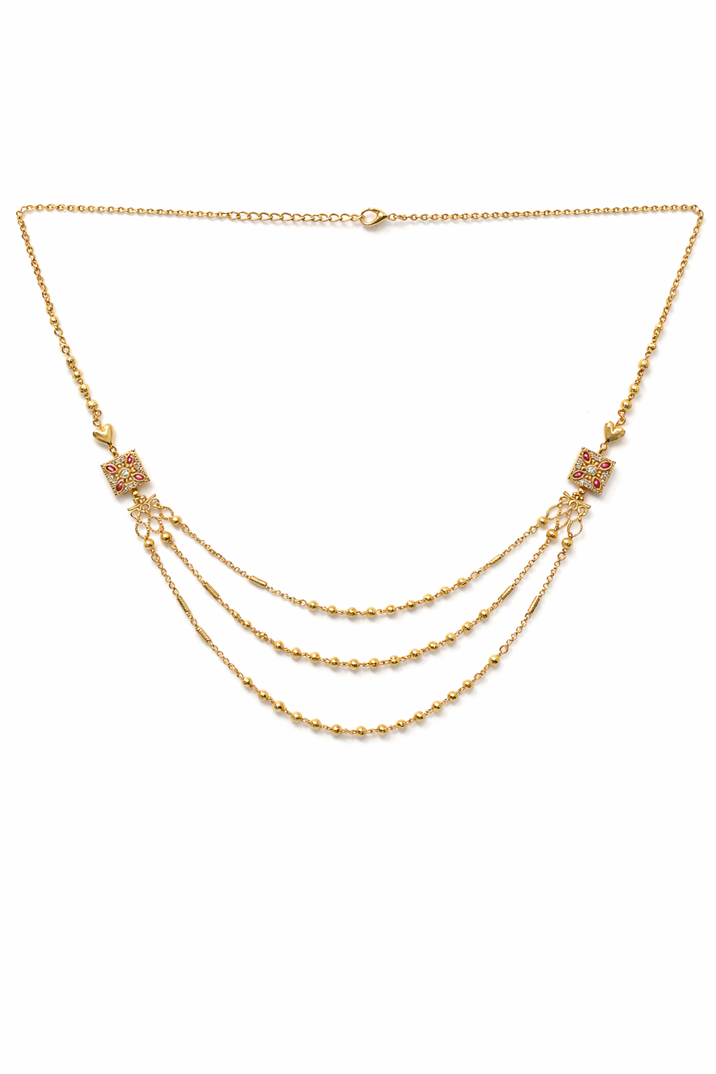 Gold-Plated AD Multi Layered Chain Necklace with Crystal Accents