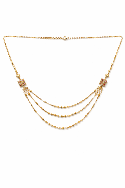 Gold-Plated AD Multi Layered Chain Necklace with Crystal Accents