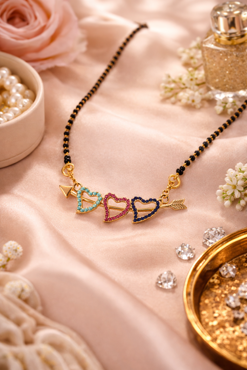 Colorful Heart Arrow Design AD Mangalsutra Necklace