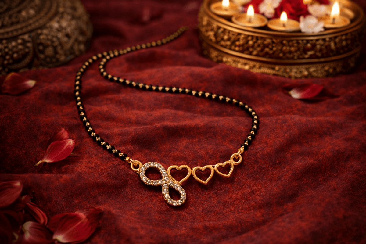 Gold-Plated Infinity Heart Design AD Mangalsutra Necklace