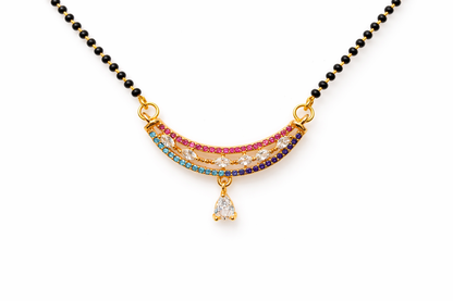 Gold-Plated Multicolor AD Mangalsutra Necklace with Drop Pendant