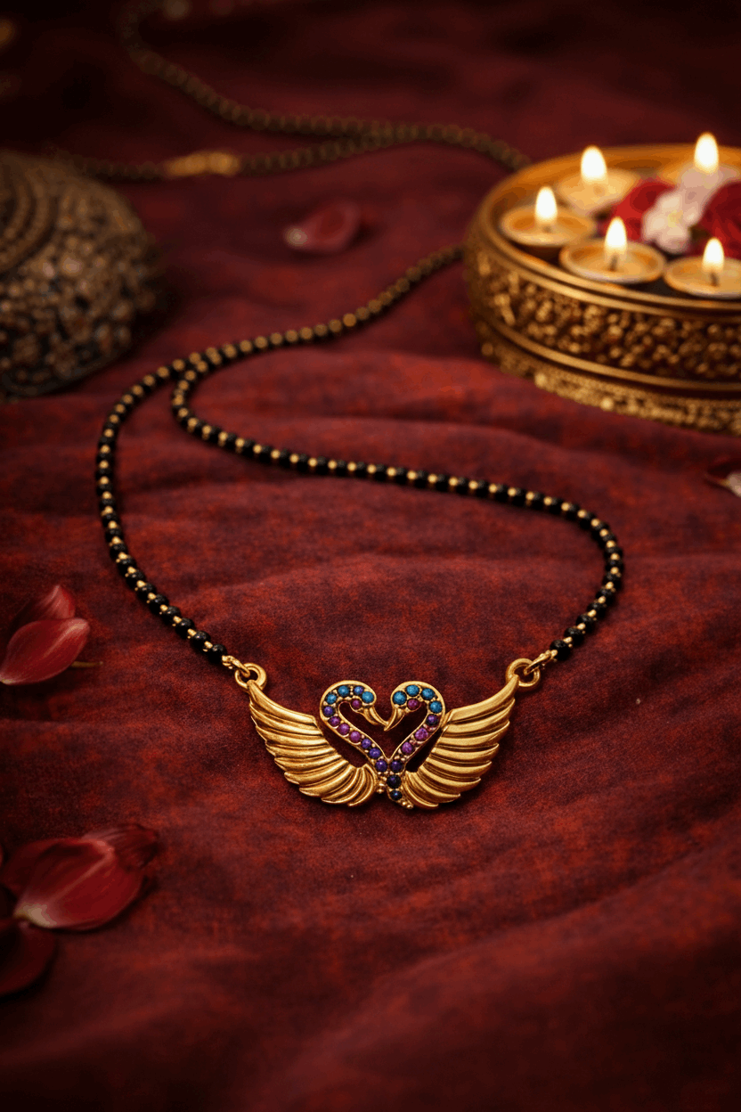 Gold-Plated Swan Heart AD Mangalsutra Necklace