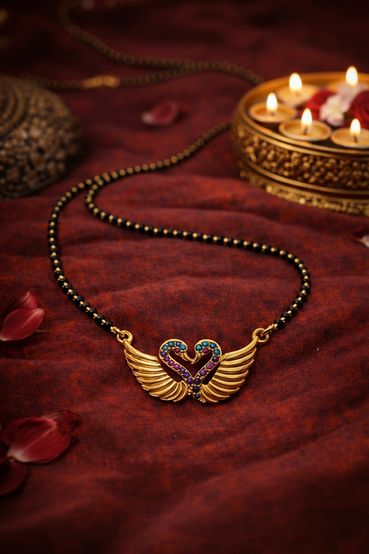 Gold-Plated Swan Heart AD Mangalsutra Necklace