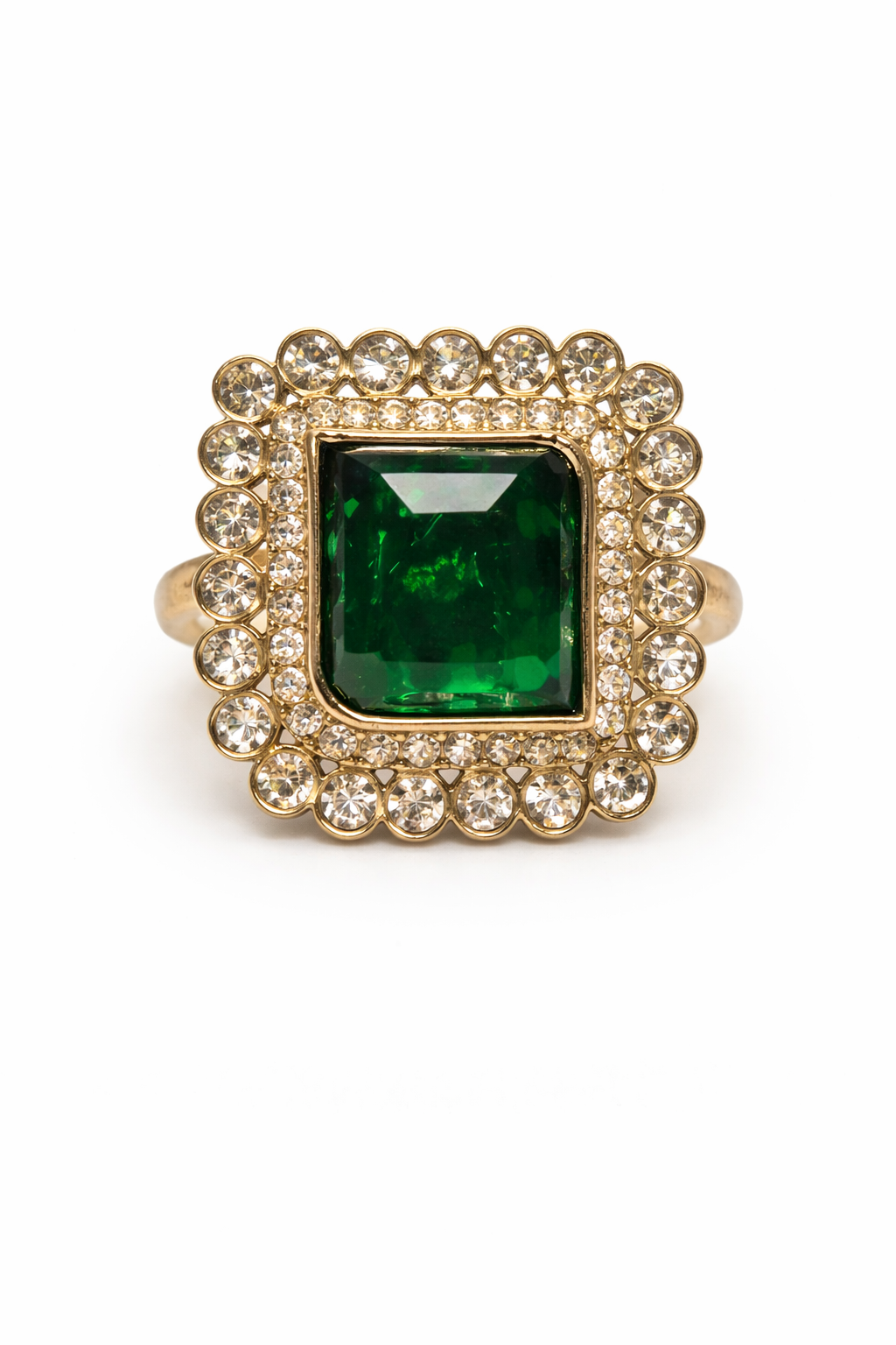 Gold-Plated Green Stone Necklace Set with Earrings, Maang Tikka & Ring