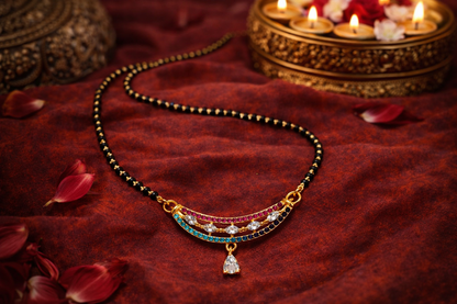 Gold-Plated Multicolor AD Mangalsutra Necklace with Drop Pendant