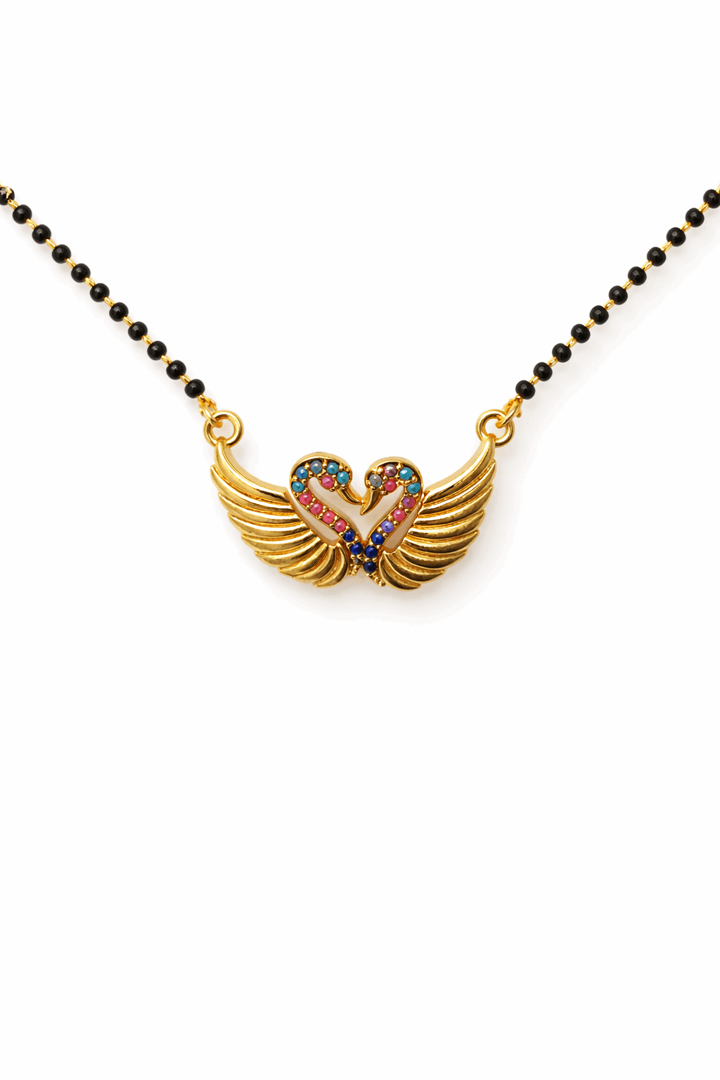 Gold-Plated Swan Heart AD Mangalsutra Necklace