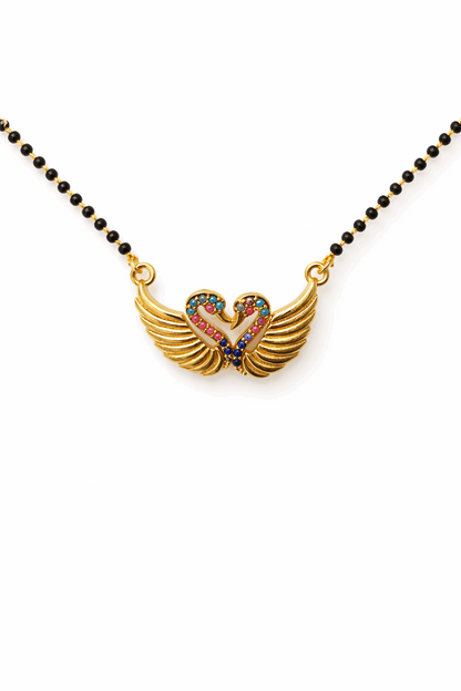 Gold-Plated Swan Heart AD Mangalsutra Necklace