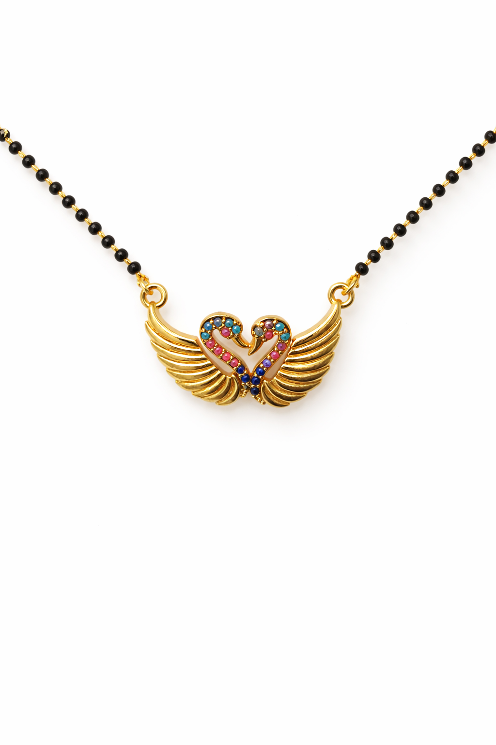 Gold-Plated Swan Heart AD Mangalsutra Necklace