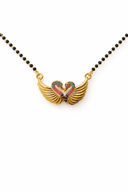 Gold-Plated Swan Heart AD Mangalsutra Necklace