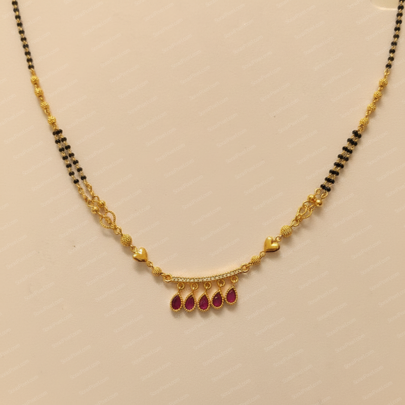 Gold-Plated Red Leaf Drop AD Mangalsutra Necklace