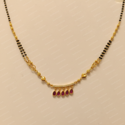 Gold-Plated Red Leaf Drop AD Mangalsutra Necklace