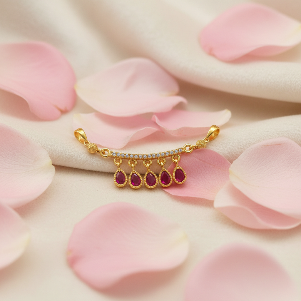 Gold-Plated Red Leaf Drop AD Mangalsutra Necklace
